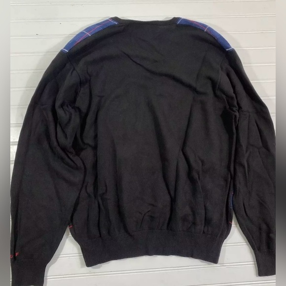 Polo Golf Ralph Lauren V Neck Sweater Size Large 100% Cotton Black Blue Preppy - Picture 13 of 14